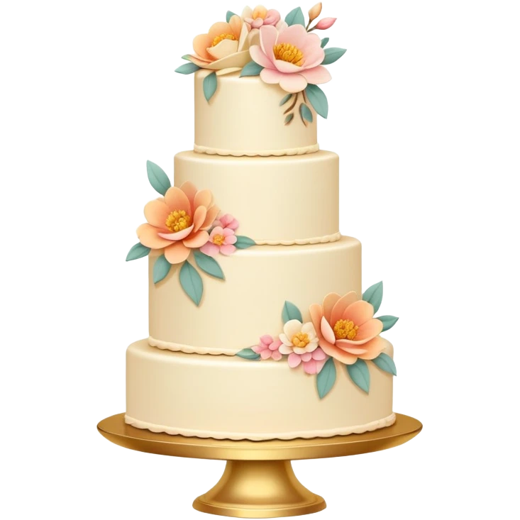 Romantic pastel wedding cake with warm-colored flowers on a gold plate emoji