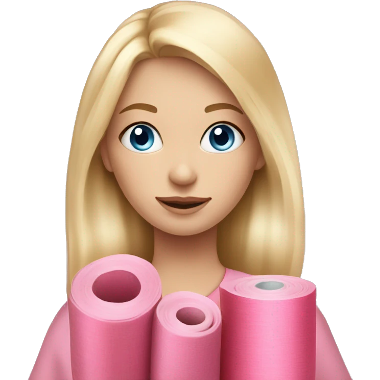 Blonde hair girl, in blue eyes holding pink fabric roll emoji