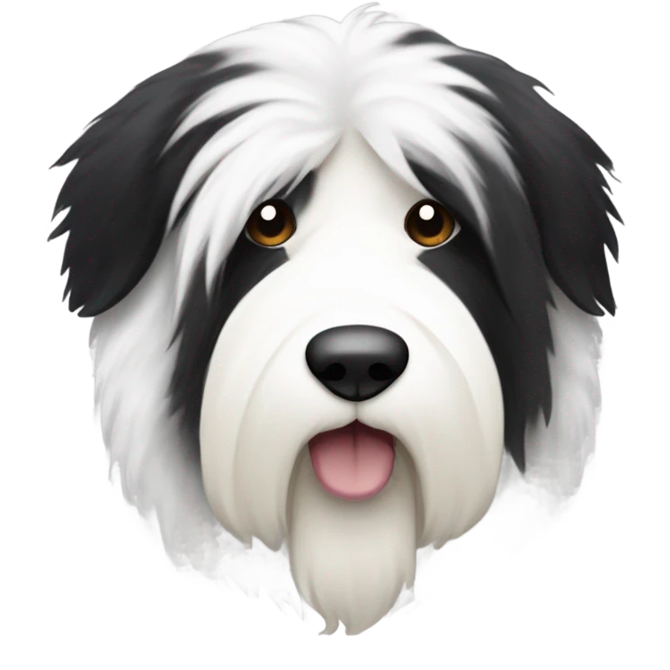 Half white half black old English sheepdog face where left half is white emoji