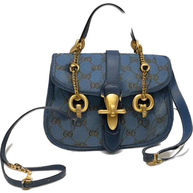 GUCCI GG Denim Jackie 1961 Small bag - gold hardware - blue denim - flat shoulder strap  emoji