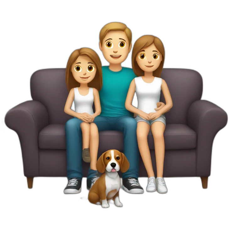 Brown hair White boy and girl with beagle Sit on couch emoji