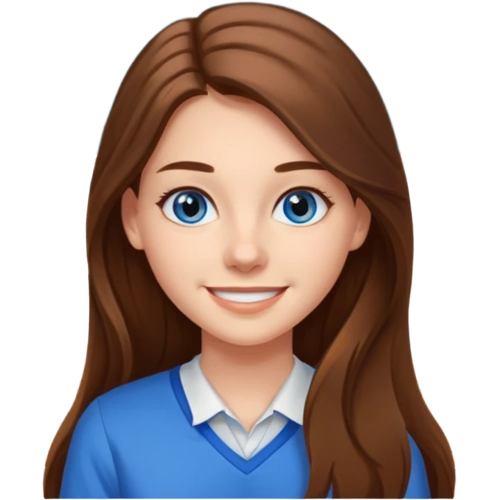 high school class room with a pretty female high school student with long brown hair, blue eyes emoji