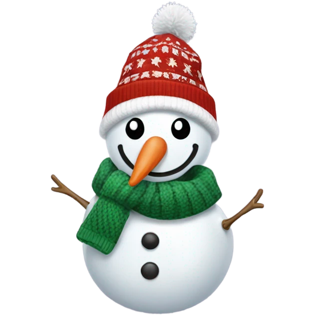 A snowman wearing an ugly Christmas sweater with a funny hat emoji