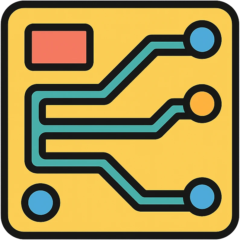 stylized circuit board, electronics engineering concept, color outline icon style emoji