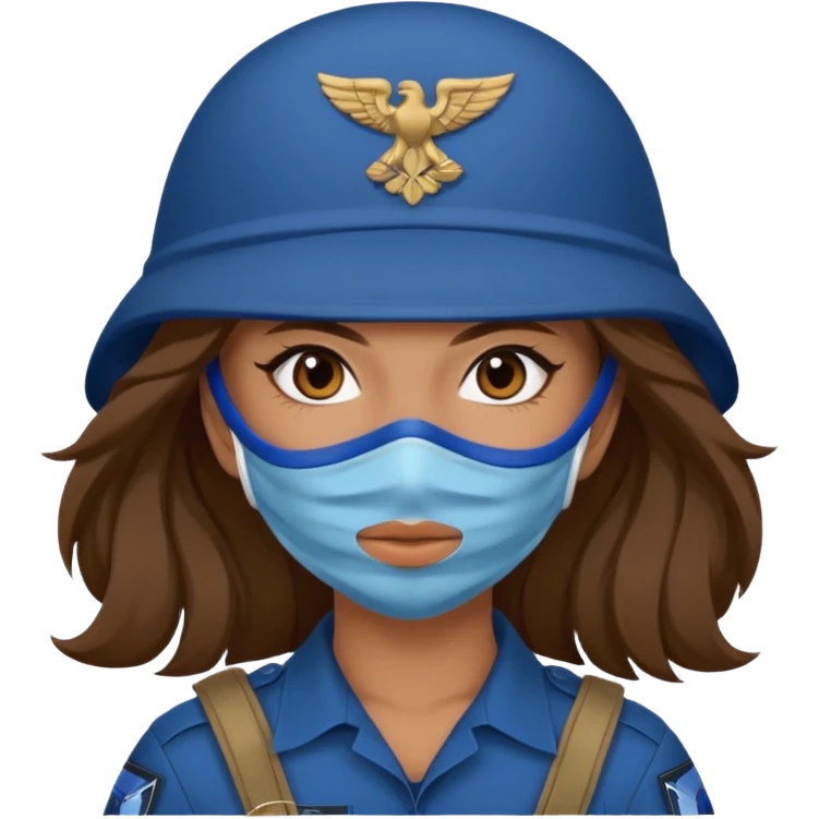 girl soldier with blue masks and long brown hair emoji