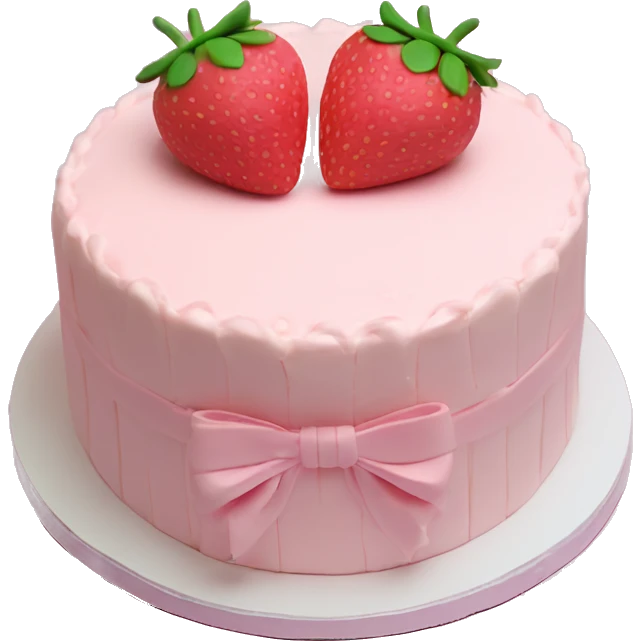Light Pink strawberries and cream birthday cake with in bow emoji