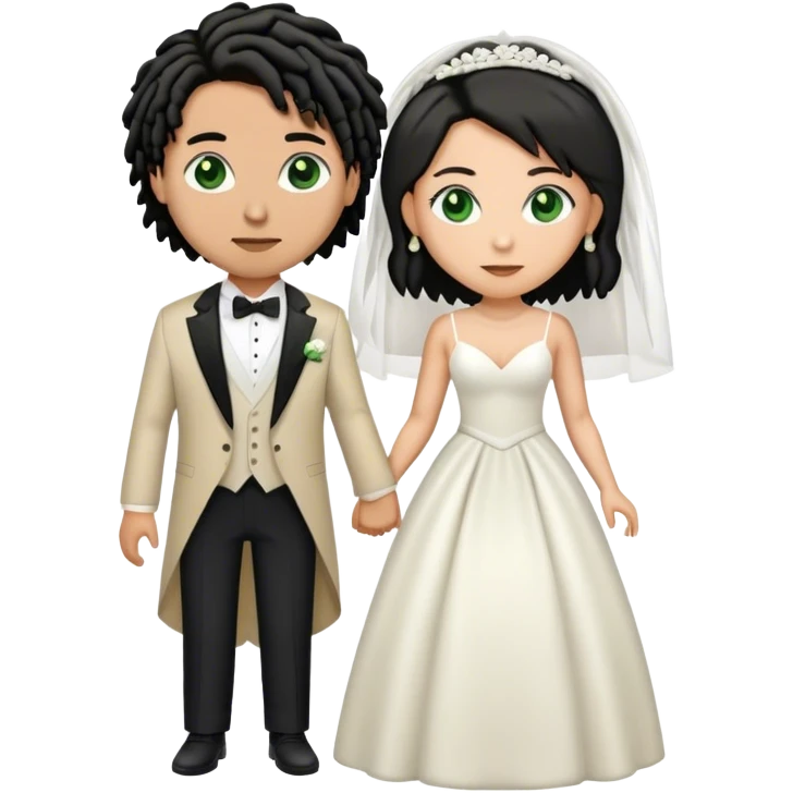 Couple lightskinned man with short dreads and green eyes. light skinned woman with black hair and brown eyes getting married emoji