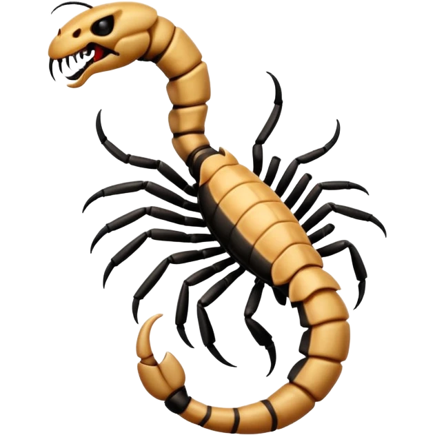 A 3D cartoon scorpion tattoo on a forearm, black ink, detailed stinger and claws, soft lighting, Memoji-style realism. emoji