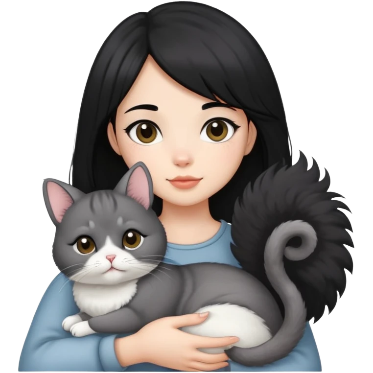 black hair girl with Chinchilla cat emoji