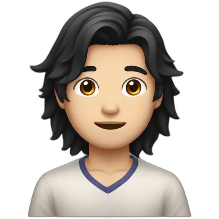 American born Taiwaness longhair boy with a black hair and eyes like cat and a mole beside eyebrow emoji