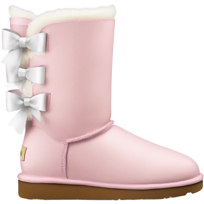 light pink bailey bow uggs from the side with white bows emoji