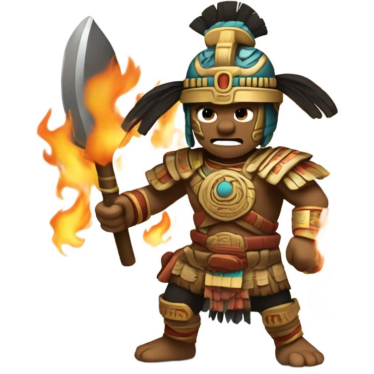 Mayan warriors in battle for temple with fire  emoji