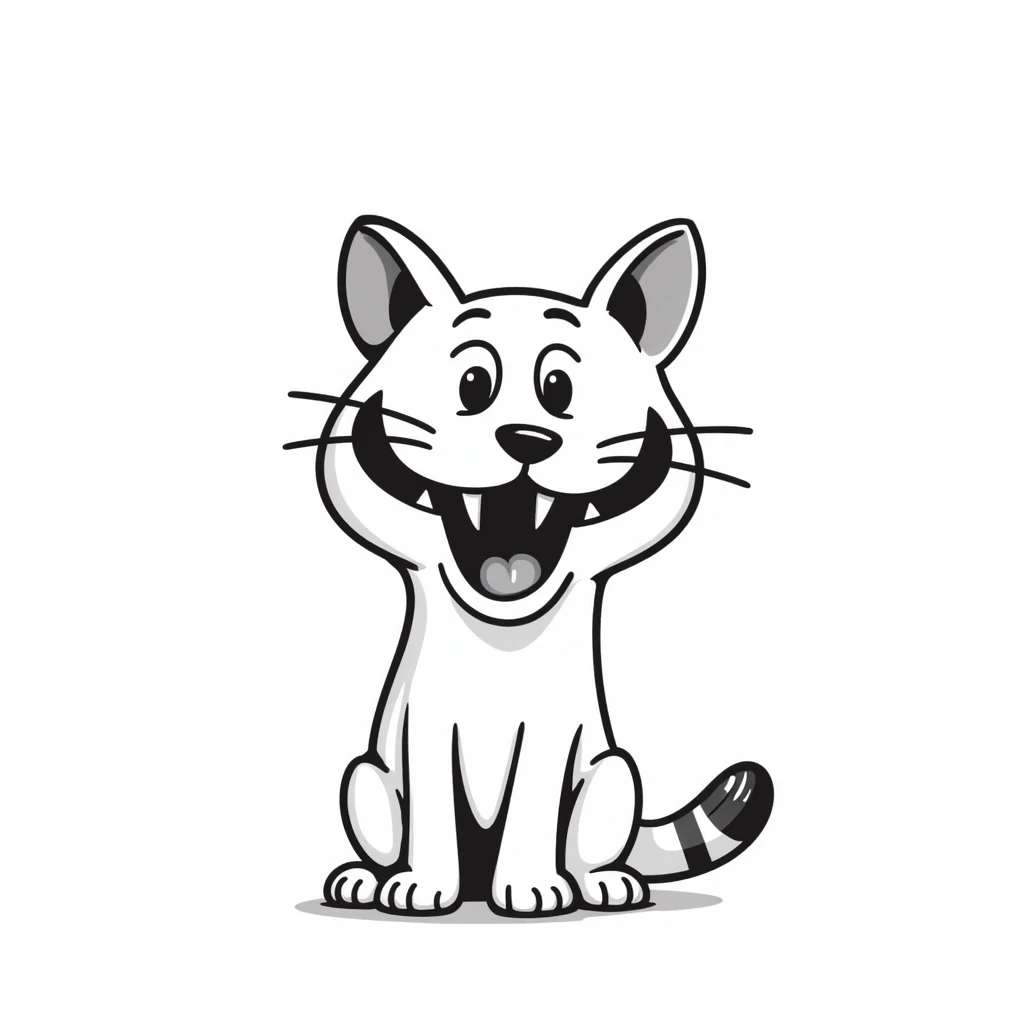 sketch of a miniature saber-toothed cat with a tiny body and absurdly massive canine teeth, minimal body with gigantic fangs emoji