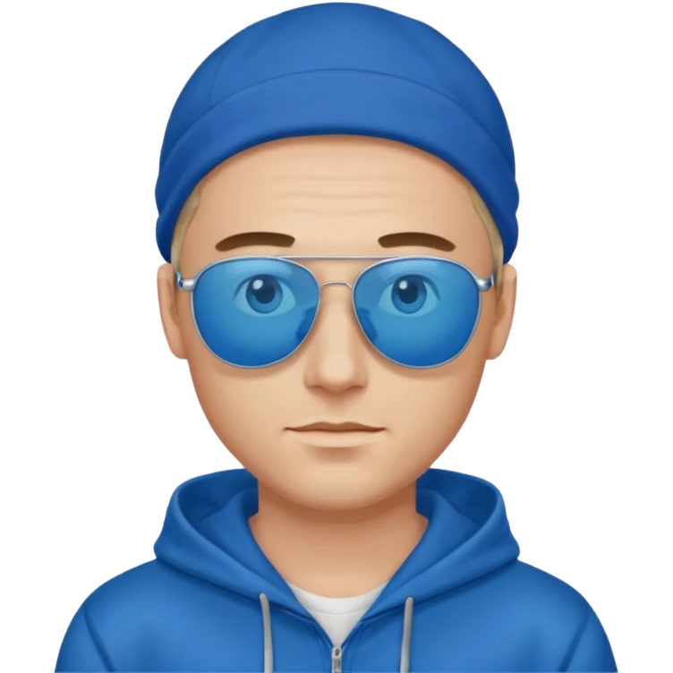 handsome man in sunglasses with blue eyes, wearing a blue hoodie emoji