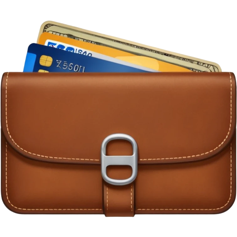 portefeuille marron avec quelques billets et carte bancaire emoji