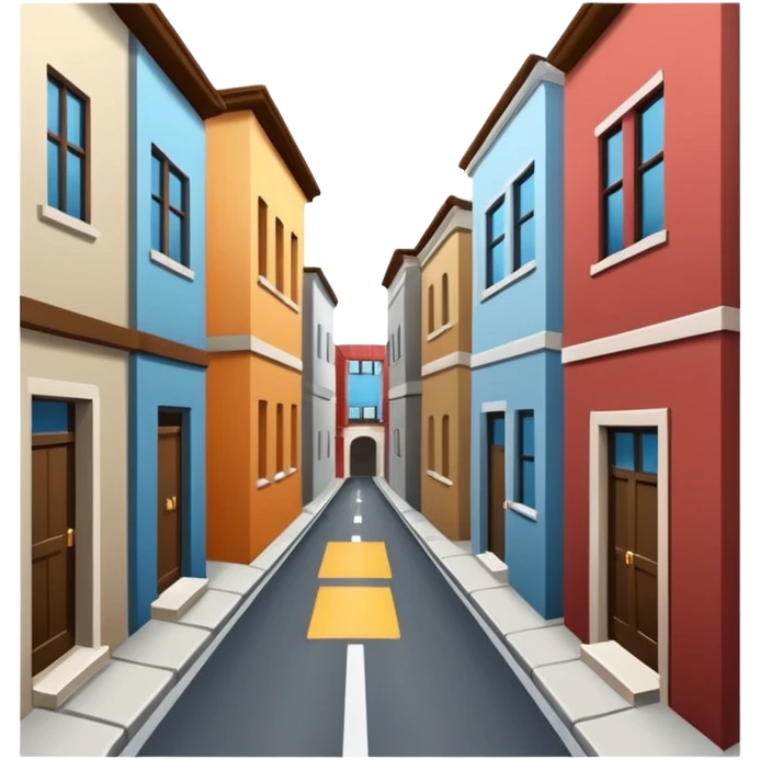narrow alleyway with simple building design and emphasized road, no background emoji