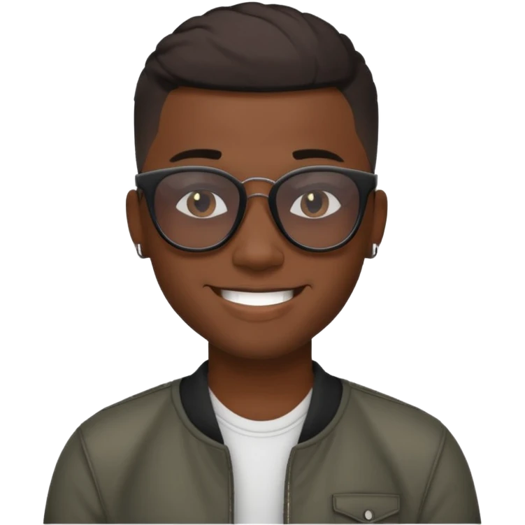 new york, cool young black guy with dark shades, fade haircut, cool smile emoji