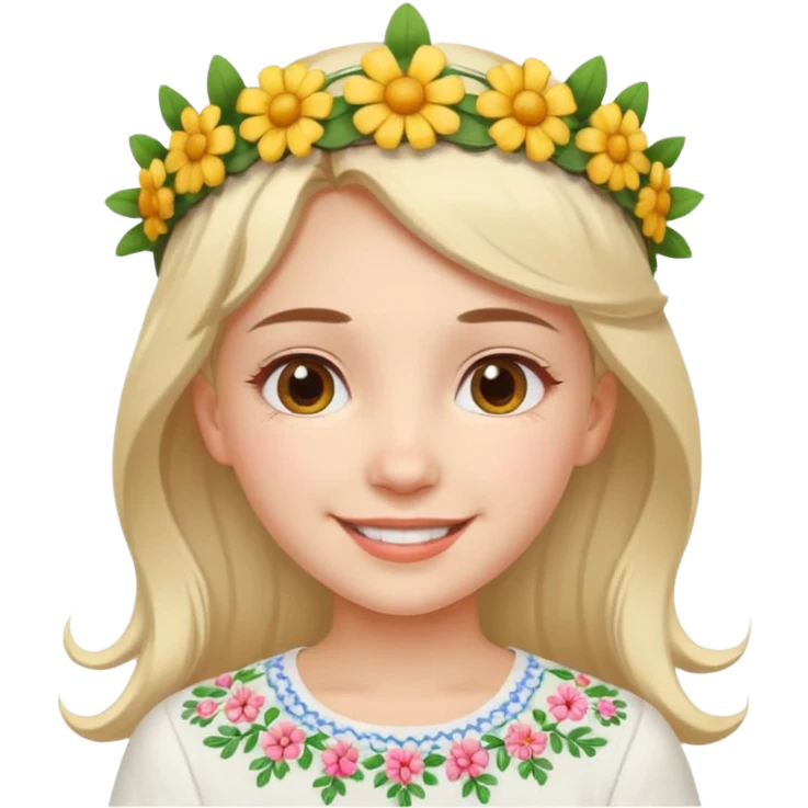 Ukrainian girl in a white embroidered shirt with a flower crown on her head emoji
