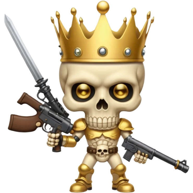 Golden skull with crown now make it with a worrior sowrd with a skull body whith a target on one of his eyes and a big gun emoji