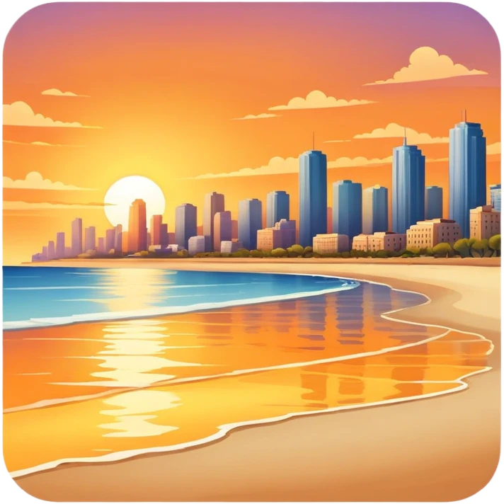 Sunset on a beach with a city emoji