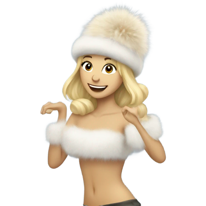 Blonde haired Lady dancing in snow in fur hat emoji