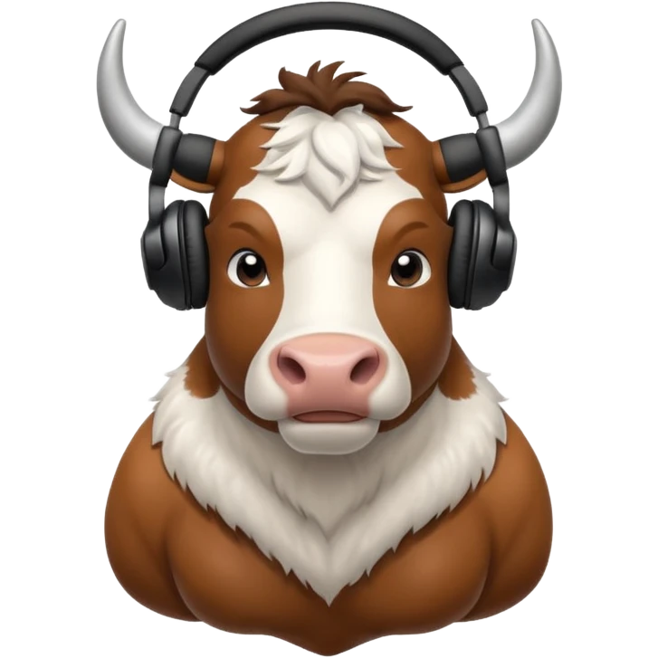 strong cow wearing black headphones emoji