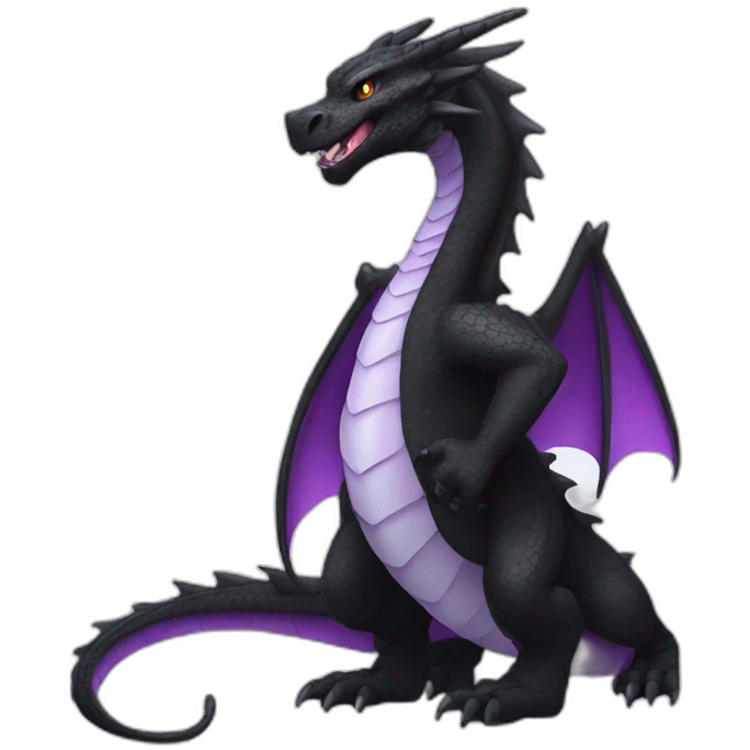black dragon with a white neck and underside, a purple stripe and purple eyes. emoji