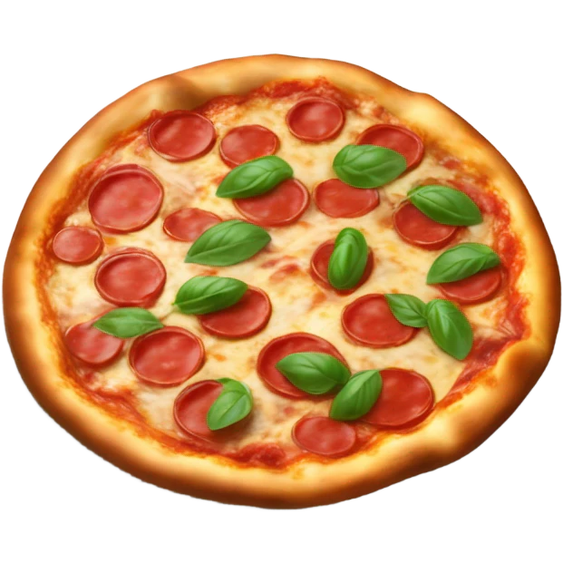 Brick oven pepperoni pizza, basil, extra saice emoji