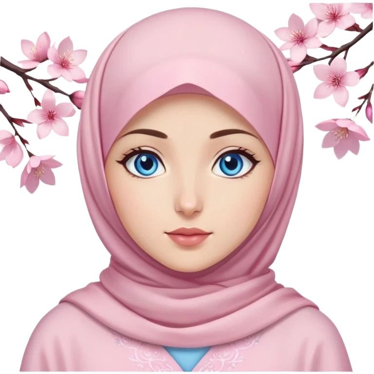 Turkish beautiful finish Konya girl blue eyes with light sakura and pink hijab islamic dress and She's wearing lipgloss emoji