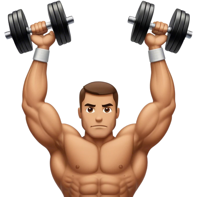 Man behind a big strong man overhead pressing dumbbells emoji