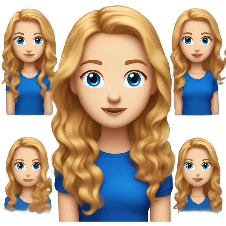 Hair down and blown out middle part Strawberry blonde girl with blue eyes light skin wearing a royal blue shirt  emoji