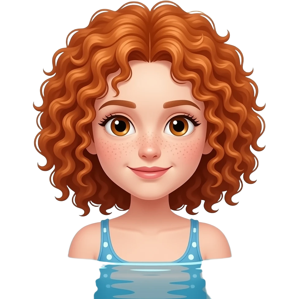Fille rousse bouclés tâches de rousseur plongée emoji