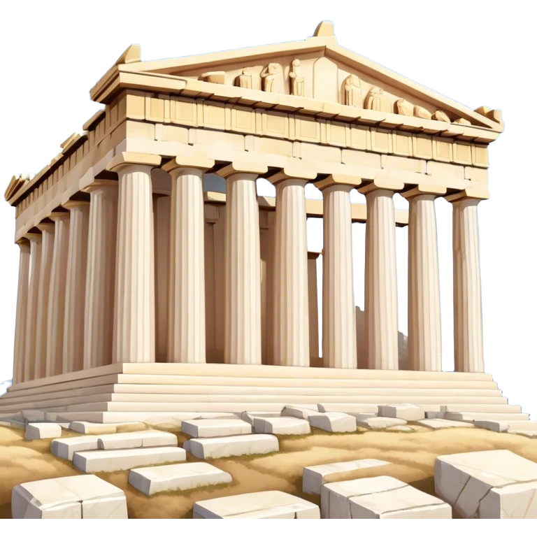 Cinematic Realistic Acropolis Landmark Emoji, showing the Parthenon standing proudly atop the Acropolis hill, with its marble columns glowing under the warm Athenian sunlight against a blue sky. emoji