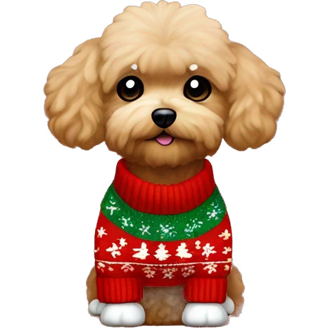 Red Maltipoo wearing Christmas sweater emoji