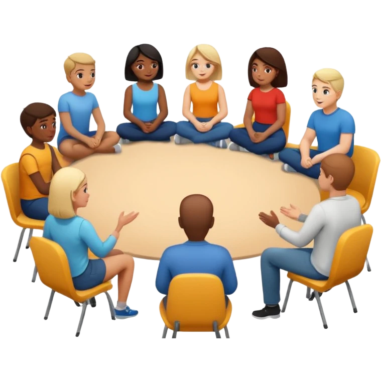 Therapy support group with a group of people sitting in a circle talking to each other  emoji