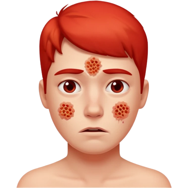 une personne allergique avec des boutons et tout rouge emoji