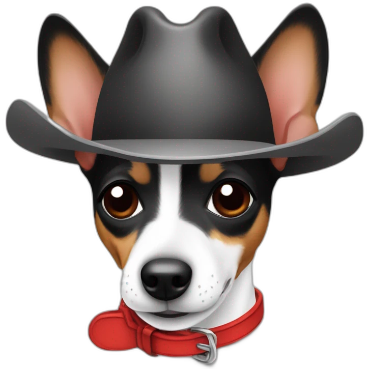 rat terrier wearing a cowboy hat and red collar smiling no brown (black and white) emoji