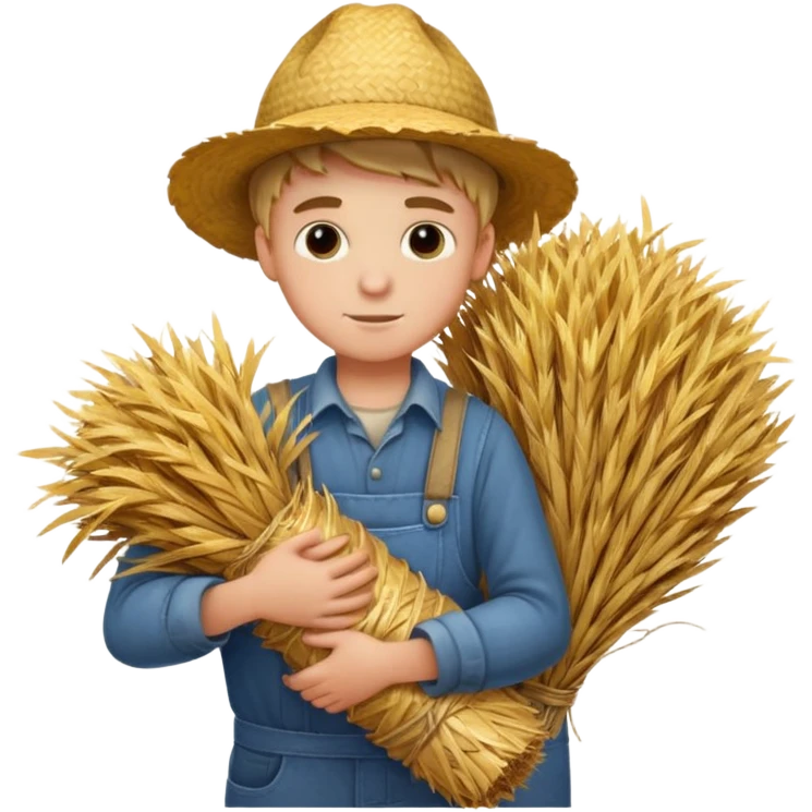 boy farmer, hug a bundle of straw emoji