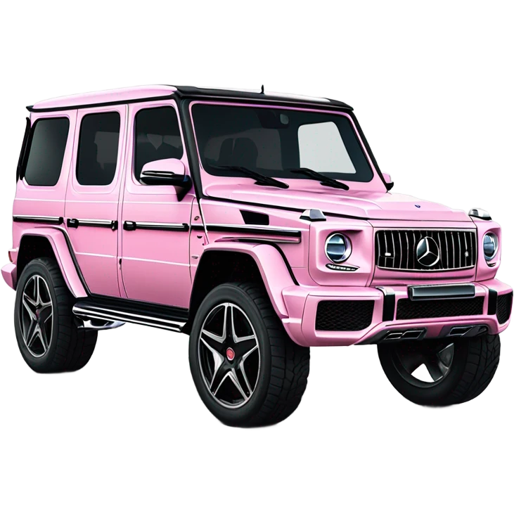 Mercedes-Benz G63 AMG in elegant light pink, shown from the side with the front logo visible. Use bold outlines, black details, a glossy finish emoji