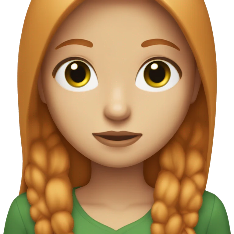 Beautiful girl with straight ginger hair with middle parting and green eyes emoji