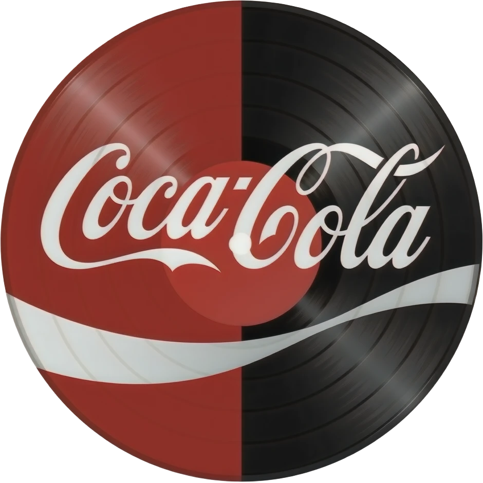 A Coca-Cola Vinyl. The label is the logo and size 3/4 of the full size. emoji