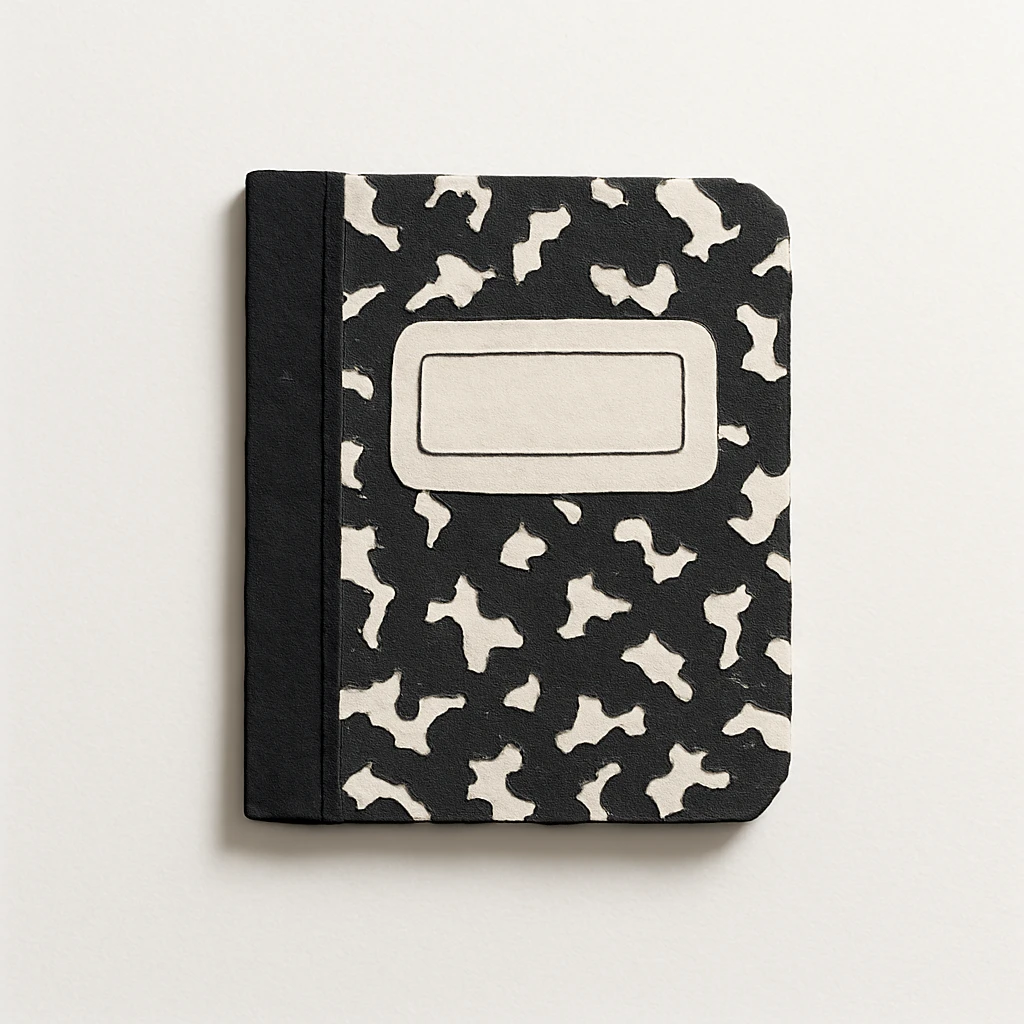 black and white marbled composition notebook emoji