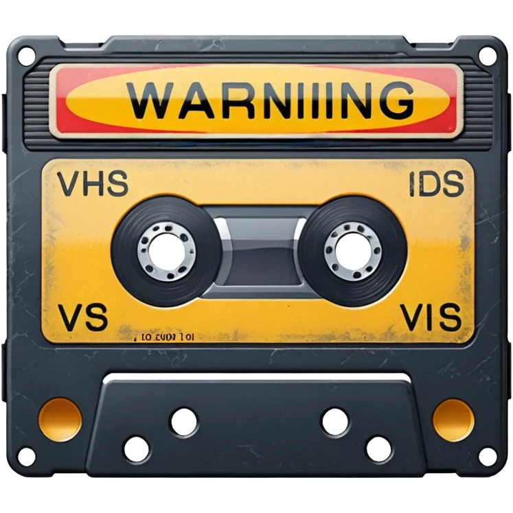 VHS tape with scratched warning label.
 emoji