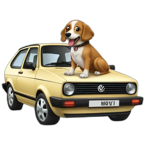 English seepdog driving volkswagen polo emoji