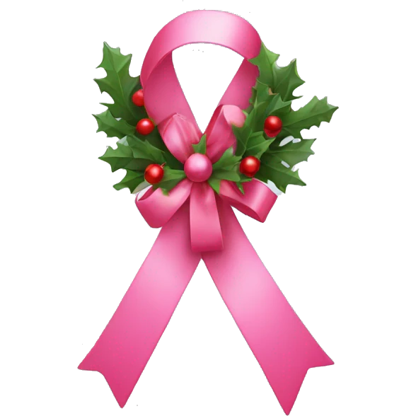 pink ribbon decorated with Christmas decor emoji