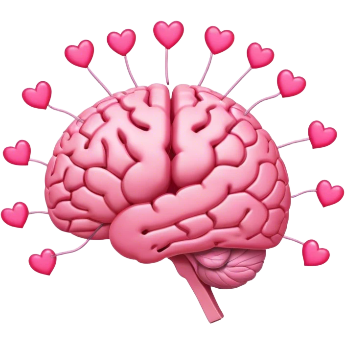 A ** pink human brain** with a energy energy beam of light thought around it s... radiating loving thoughts while it rewires itself hearts  emoji