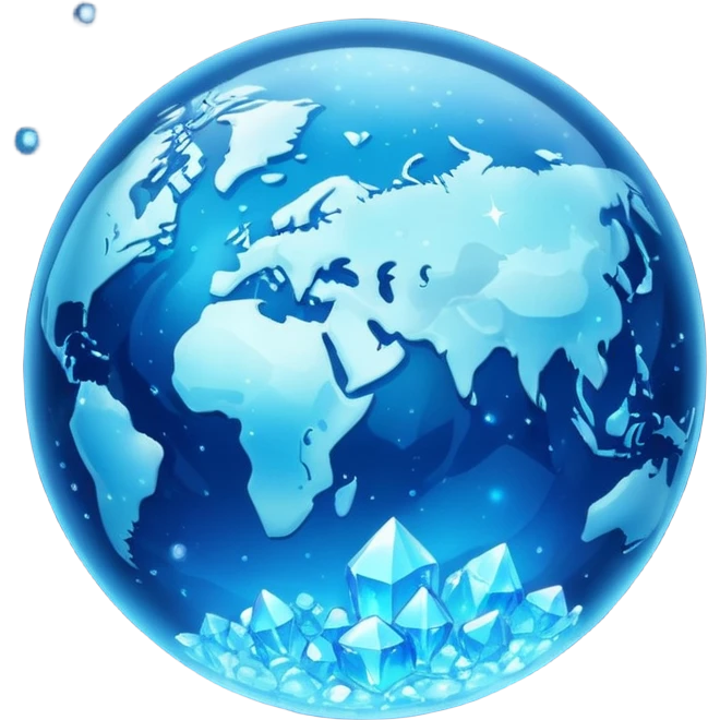 blue planet, glass Planet, surface covered in glowing crystals with lots of dust emoji