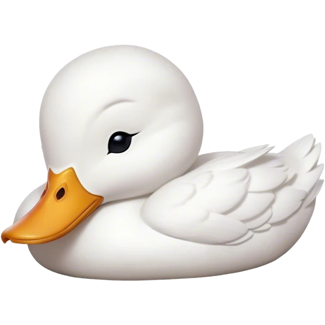 Meme-Worthy Cute Sleeping White Duck Portrait Emoji, Head resting peacefully with a contented smile, showcasing a sleek, graceful build and a luxuriously soft pure white plumage, eyes shut in a serene, restful nap, Simplified yet hilariously adorable features, highly detailed, glowing with a soft, drowsy light, high shine, relaxed and utterly lovable, stylized with an air of playful laziness, bright and heartwarming, soft glowing outline, capturing the essence of a comically sleepy duck, so meme-worthy it feels like it could instantly become the next viral sensation of adorable slumber! emoji