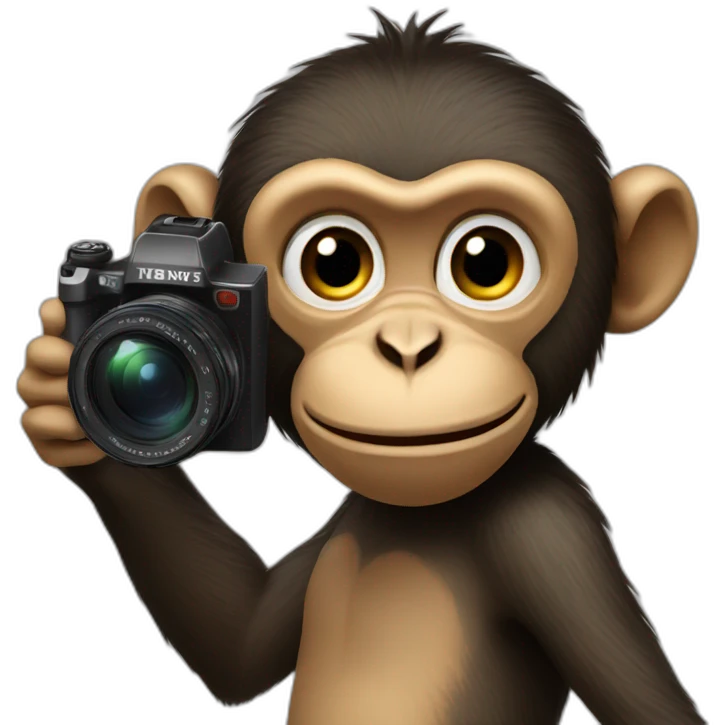 Monkey holding camera pointed towards camera emoji