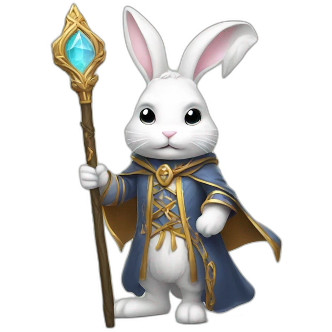White Wizard bunny with staff emoji